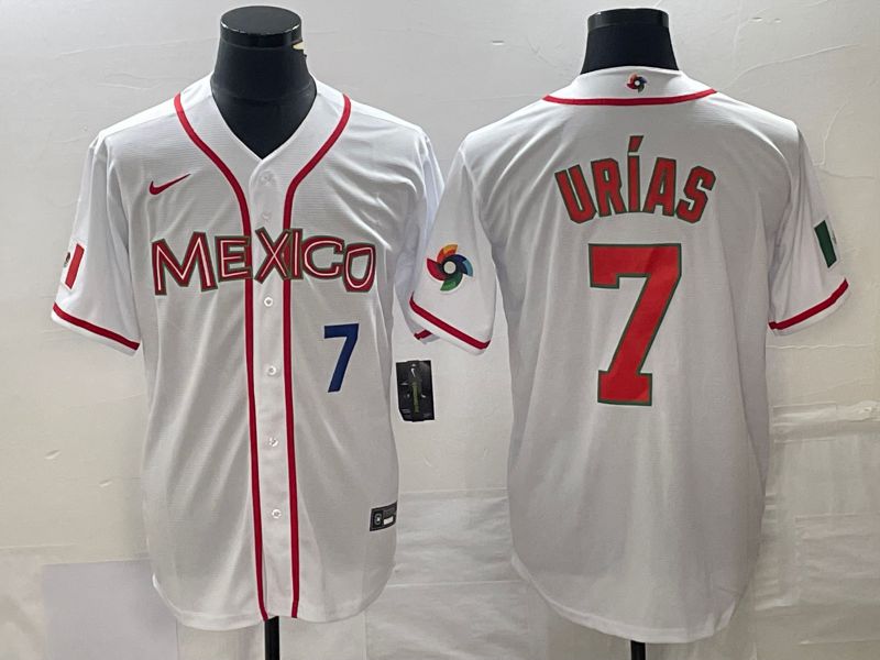 Men 2023 World Cub Mexico #7 Urias White red Nike MLB Jersey9